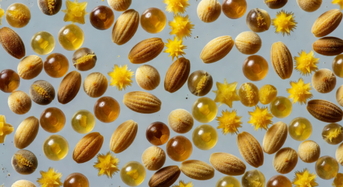 Microscope view of pollen grains collected from urban bee colonies showing diverse botanical sources